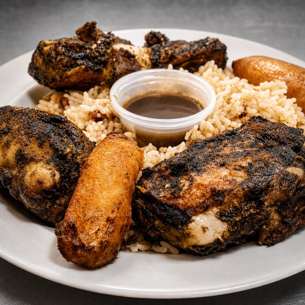 2- Jerk Chicken Meal Rice and Beans!!! One Size No White Meat.