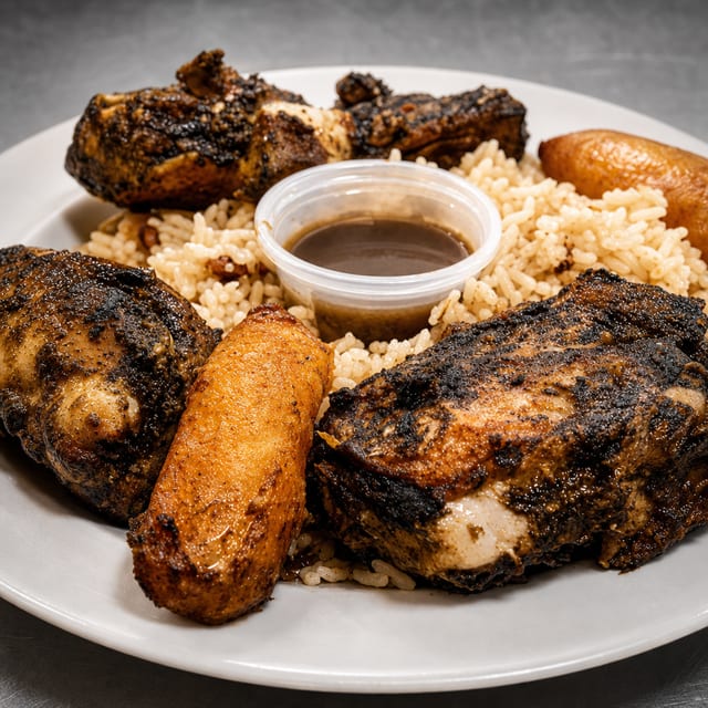 2- Jerk Chicken Meal Rice and Beans!!! One Size No White Meat.