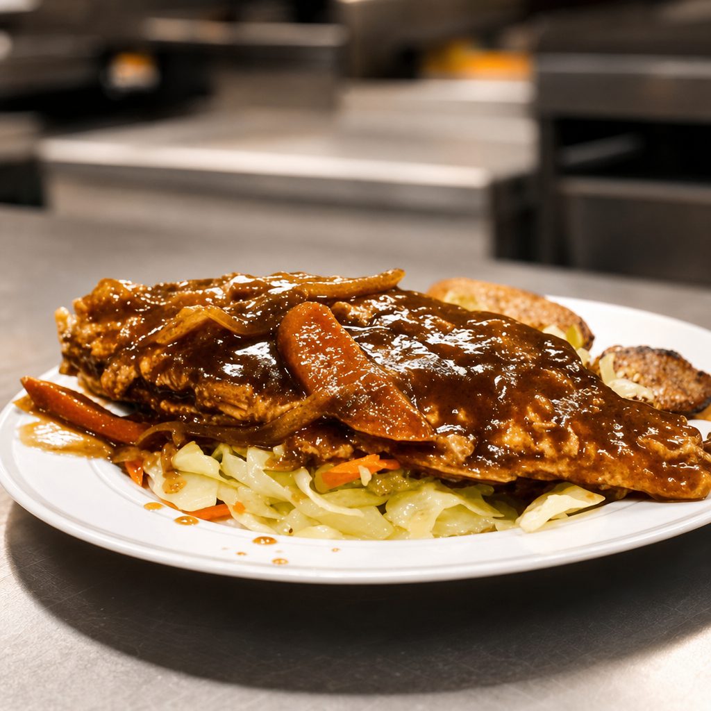 Whole Red Snapper Not Spicy Served with Jasmine Rice Cabbage and Plantains.