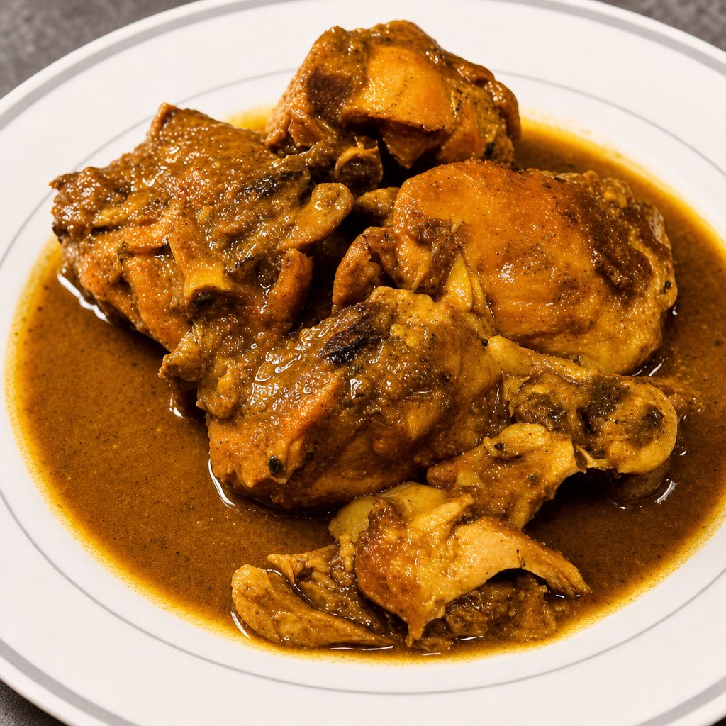 2- Curry Chicken with Jasmine Rice Cabbage and Plantains.